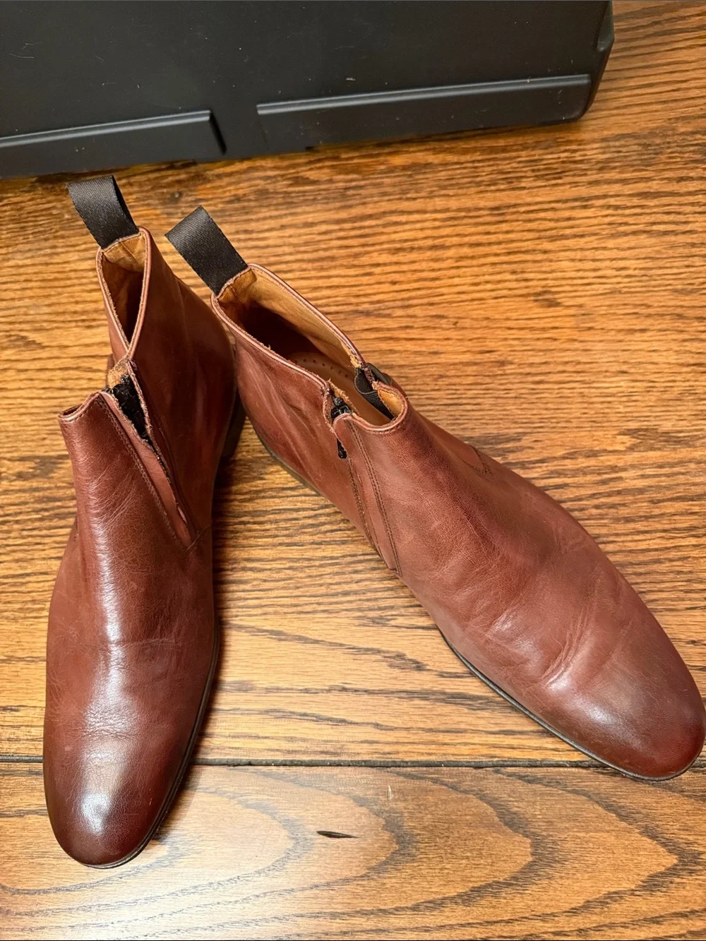 Antonio Maurizi Men’s 10 Italian Leather Side Zip Buckle Ankle Boots Cognac